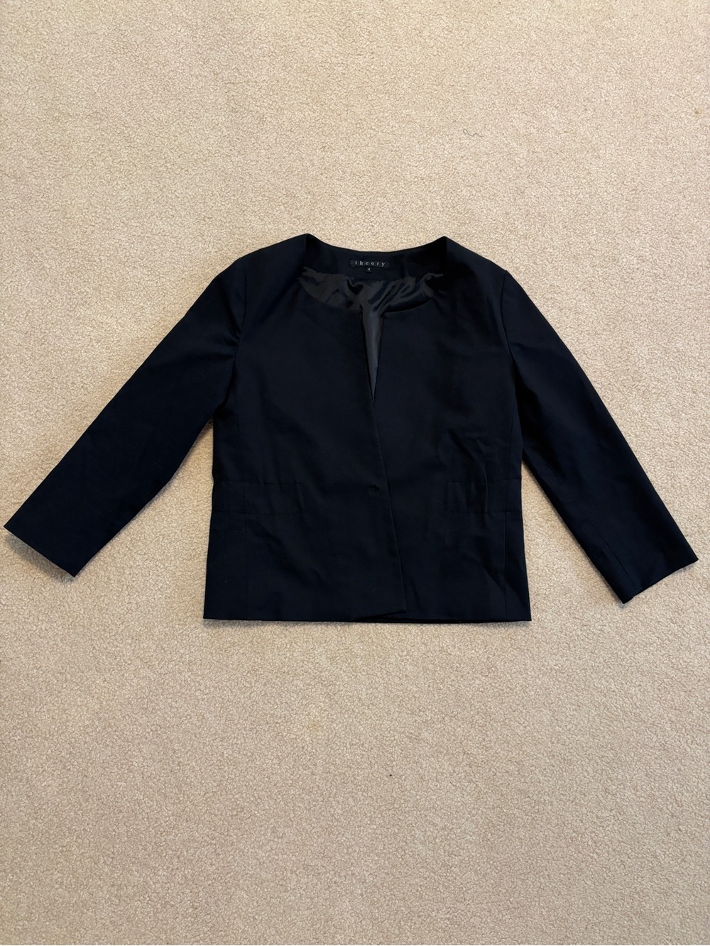 Theory Black Cropped Open Front Women's Blazer Jacket Size 6
